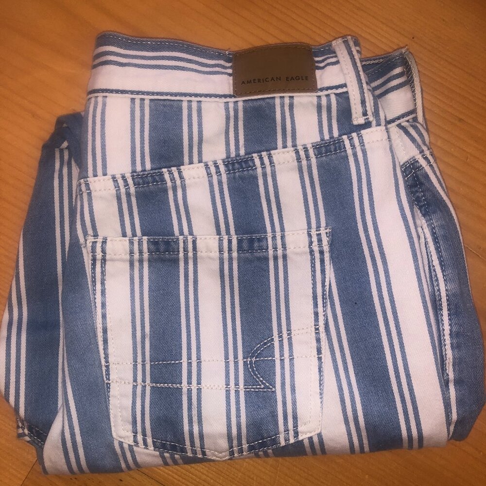 American Eagle blue and white striped jeans